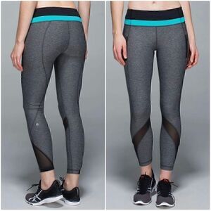 Lululemon Womens Size 4 Inspire Tight Mesh Heathered Black Blue Leggings Yoga